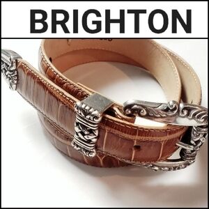 Brighton Brown Leather Belt with Silver Accents